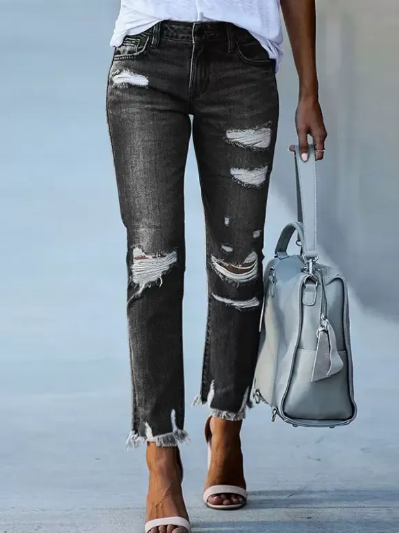 Woman's Jeans Modern Distressed Skinny Polyester