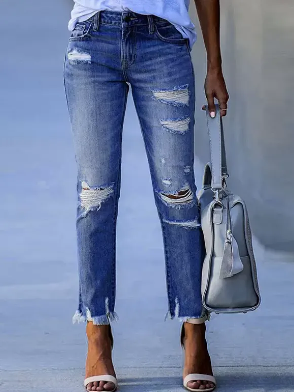 Woman's Jeans Modern Distressed Skinny Polyester