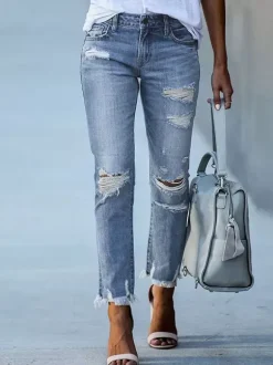 Woman's Jeans Modern Distressed Skinny Polyester