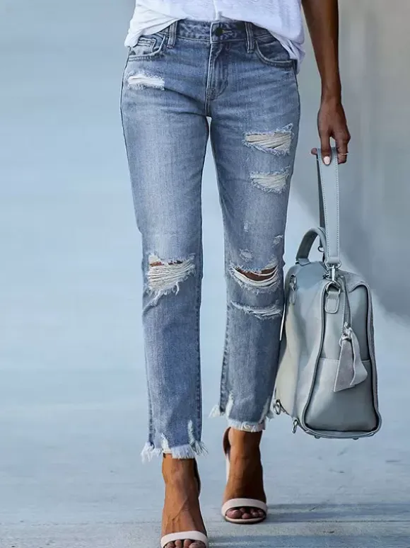 Woman's Jeans Modern Distressed Skinny Polyester