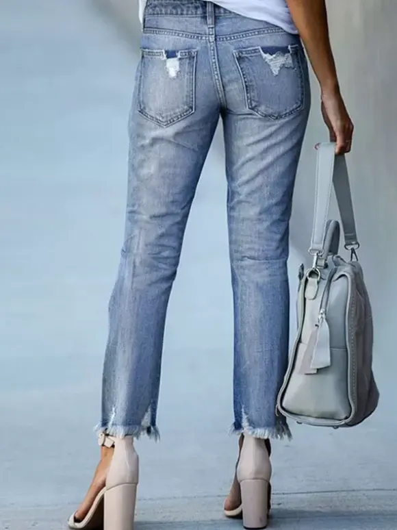 Woman's Jeans Modern Distressed Skinny Polyester