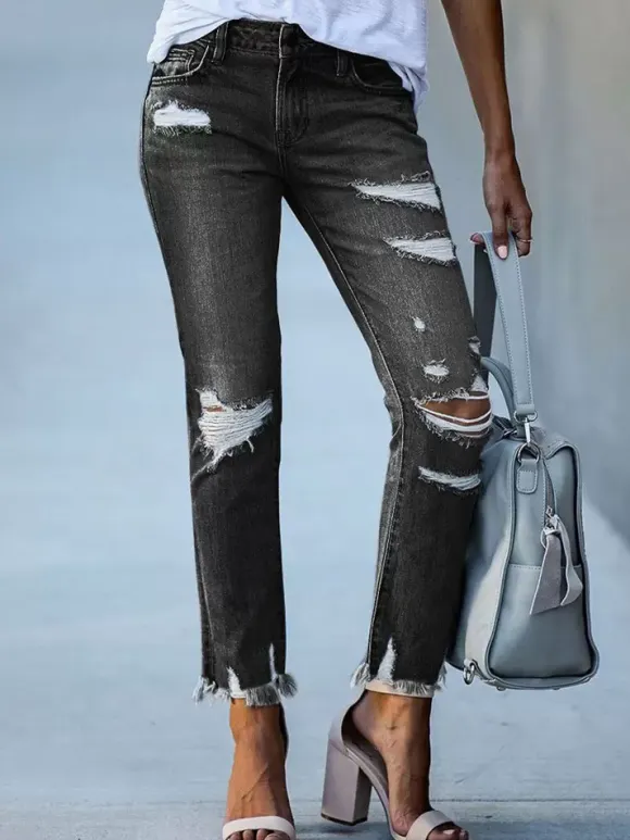Woman's Jeans Modern Distressed Skinny Polyester