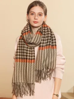 Woman's Scarf Charming Plaid Fringe Fiber Winter Warm Long Scarves