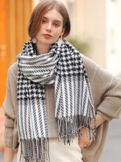 Woman's Scarf Charming Plaid Fringe Fiber Winter Warm Long Scarves