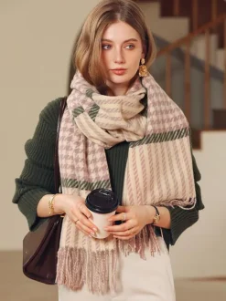 Woman's Scarf Charming Plaid Fringe Fiber Winter Warm Long Scarves