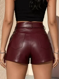 Woman's Shorts High Waist PU Leather Hot Pants