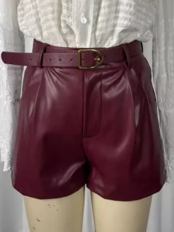 Woman's Shorts High Waist PU Leather Hot Pants