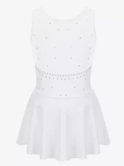 Women And Girl Skating Dress Aqua Polyester Sleeveless Rhineston Skating Dance Costumes