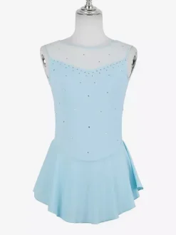 Women And Girl Skating Dress Aqua Polyester Sleeveless Rhineston Skating Dance Costumes