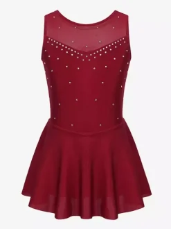 Women And Girl Skating Dress Aqua Polyester Sleeveless Rhineston Skating Dance Costumes