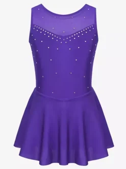 Women And Girl Skating Dress Aqua Polyester Sleeveless Rhineston Skating Dance Costumes