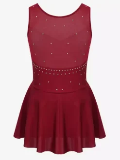 Women And Girl Skating Dress Aqua Polyester Sleeveless Rhineston Skating Dance Costumes