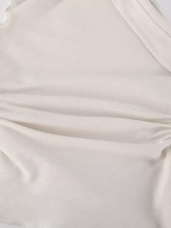 Women Asymmetric One Shoulder Sleeveless Top Side Ruched Draped Sash Blouse