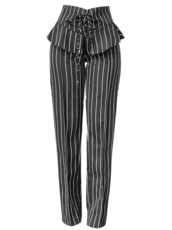 Women Ballroom Dance Costumes Black Polyester Bottoms Stripes Pattern Pants Dancing Wear