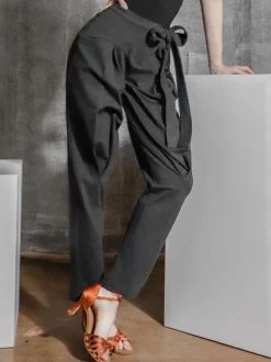 Women Ballroom Dance Costumes Deep Gray Polyester Pants Dance Wear