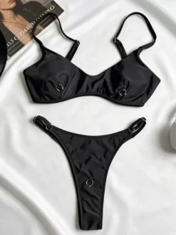 Women Bikini Swimsuit Black Summer Sexy Swimwear Bra T-back Sets