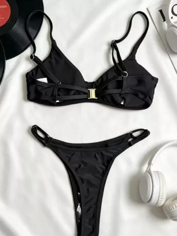 Women Bikini Swimsuit Black Summer Sexy Swimwear Bra T-back Sets