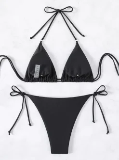 Women Bikini Swimsuit Black Lace Up Summer Beach Bathing Suits