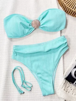 Women Bikini Swimsuit Light Sky Blue Backless Summer Sexy Swimwear