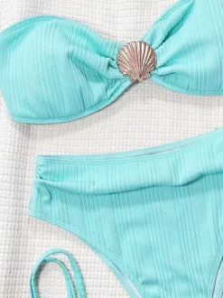 Women Bikini Swimsuit Light Sky Blue Backless Summer Sexy Swimwear