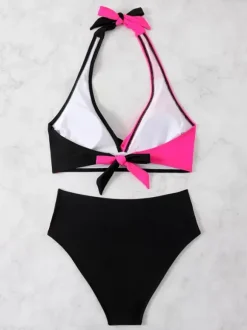 Women Bikini Swimsuit Pink Lace Up Summer Sexy Swimwear
