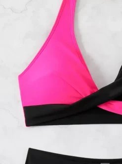 Women Bikini Swimsuit Pink Lace Up Summer Sexy Swimwear