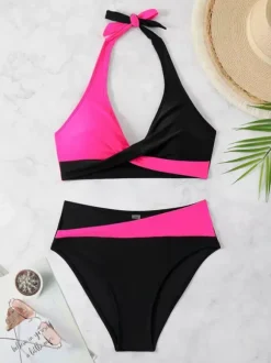 Women Bikini Swimsuit Pink Lace Up Summer Sexy Swimwear