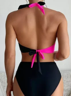 Women Bikini Swimsuit Pink Lace Up Summer Sexy Swimwear
