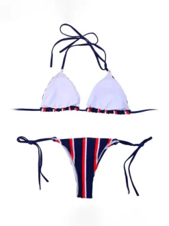 Women Bikini Swimsuit Red Lace Up Stretch Low Rise Waist Summer Sexy Swimwear
