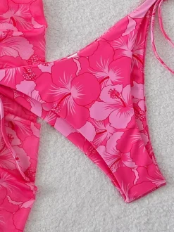 Women Bikini Swimsuit Rose Lace Up Summer Beach Swimwear