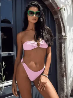 Women Bikini Swimsuit White Grommets Summer Sexy Swimwear