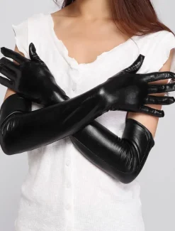 Women Black Fingertips Long Gloves