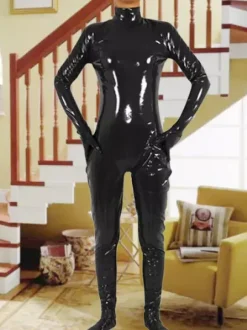 Women Black PVC Adult Bodysuit Shiny Metallic Catsuit