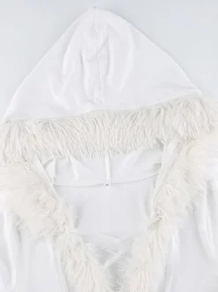 Women Bodycon Dress White Hooded Long Sleeves Stretch Christmas Halloween Cos Holiday Dresses