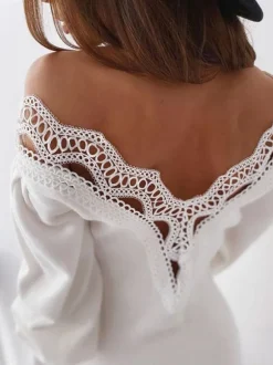 Women Bodycon Dress White V-Neck Casual Long Sleeves Pencil Wrap Dresses