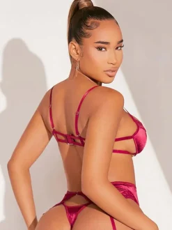 Women Bra Pink Lace Matte Satin Lingerie