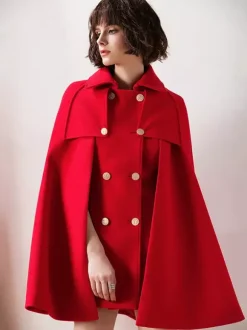Women Burgundy Wool Blend Poncho Oversized Cape Coat Winter Outerwear 2026