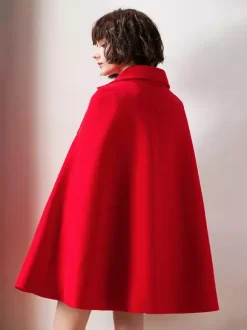Women Burgundy Wool Blend Poncho Oversized Cape Coat Winter Outerwear 2026