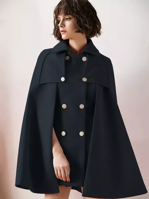 Women Burgundy Wool Blend Poncho Oversized Cape Coat Winter Outerwear 2026