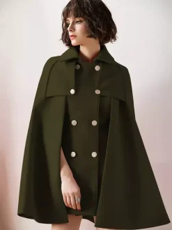 Women Burgundy Wool Blend Poncho Oversized Cape Coat Winter Outerwear 2026