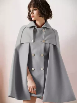 Women Burgundy Wool Blend Poncho Oversized Cape Coat Winter Outerwear 2026
