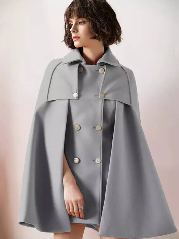 Women Burgundy Wool Blend Poncho Oversized Cape Coat Winter Outerwear 2026