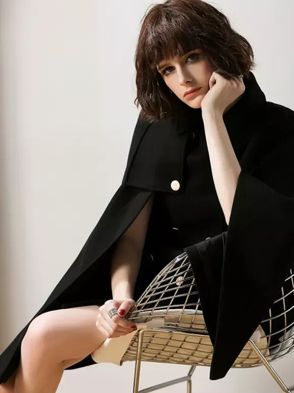Women Burgundy Wool Blend Poncho Oversized Cape Coat Winter Outerwear 2026