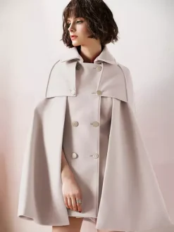 Women Burgundy Wool Blend Poncho Oversized Cape Coat Winter Outerwear 2026