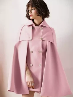 Women Burgundy Wool Blend Poncho Oversized Cape Coat Winter Outerwear 2026