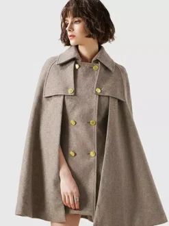 Women Burgundy Wool Blend Poncho Oversized Cape Coat Winter Outerwear 2026