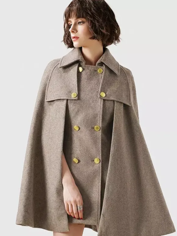 Women Burgundy Wool Blend Poncho Oversized Cape Coat Winter Outerwear 2026