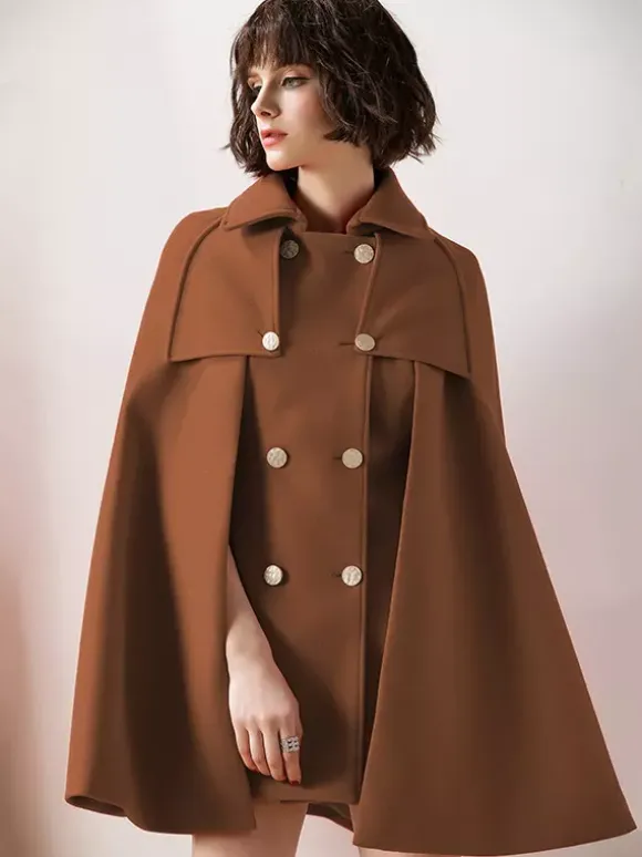 Women Burgundy Wool Blend Poncho Oversized Cape Coat Winter Outerwear 2026