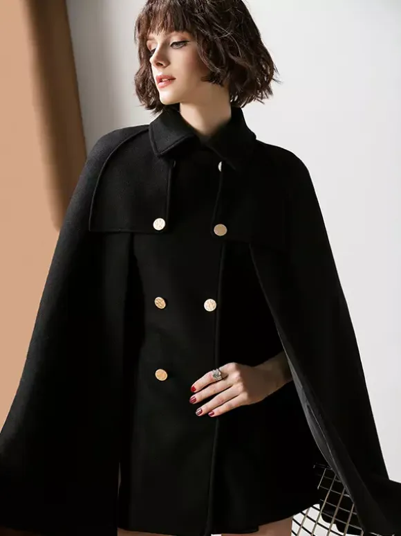 Women Burgundy Wool Blend Poncho Oversized Cape Coat Winter Outerwear 2026