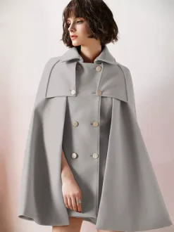 Women Burgundy Wool Blend Poncho Oversized Cape Coat Winter Outerwear 2026